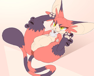 anthro anus big_butt big_ears butt claws collar featureless_crotch feet female fur hair hindpaw looking_at_viewer lying markings nude null null_bulge on_back pawpads paws presenting presenting_hindquarters semi-anthro simple_background smile solo tail teeth thick_thighs tuft wide_hips yellow_eyes backsash bandai_namco digimon vivi_(inline) digimon_(species) felid gatomon mammal 2026 digital_media_(artwork) hi_res