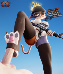 anthro balls beanie breasts clothing crown duo feet female foot_fetish foot_focus foot_play footjob genitals gun hat headgear headwear holding_gun holding_object holding_ranged_weapon holding_weapon leggings legwear looking_down male male/female outside pawpads paws penile penis ranged_weapon sex stirrup_footjob text vulva weapon shachath3d epic_games fortnite meow_skulls felid mammal 3d_(artwork) absurd_res digital_media_(artwork) english_text hi_res