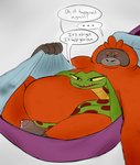 after_orgasm anthro balls bedding belly blanket blush bodily_fluids cum cum_on_blanket cum_on_penis duo erection genital_fluids genitals hammock male male/male penis slightly_chubby text wet_dream fleshysack cartoon_network mao_mao:_heroes_of_pure_heart coby_(mao_mao) orangusnake tanner_(mao_mao) ape haplorhine mammal orangutan primate reptile scalie snake english_text hi_res