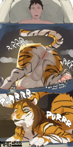 anthro anus areola ass_up balls big_balls big_breasts big_butt biped black_body black_fur breasts brown_hair butt duo first_person_view fur genitals green_eyes gynomorph gynomorph_anthro hair huge_balls huge_breasts huge_butt human_pov intersex intersex_anthro male male_human male_pov multicolored_body multicolored_fur nipples nude orange_body orange_fur pink_anus pink_areola pink_nipples pink_nose presenting presenting_hindquarters purring saggy_balls shadow striped_body striped_fur stripes text tired whiskers white_body white_fur magnetus limmy_waking_up hervy felid human mammal pantherine tiger 1:2 2025 absurd_res comic digital_media_(artwork) english_text hi_res meme