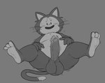 anthro balls big_penis blush bodily_fluids erection feet genital_fluids genitals grey_background heart_symbol humanoid_genitalia humanoid_penis looking_at_viewer male nude penis precum simple_background smile solo sweat whiskers locitony dragon_ball puar_(dragon_ball) domestic_cat felid feline felis mammal greyscale monochrome