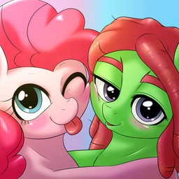 blush curly_hair dreadlocks duo female feral hair red_hair smile tongue behind-space friendship_is_magic hasbro my_little_pony pinkie_pie_(mlp) tree_hugger_(mlp) earth_pony equid equine horse mammal pony 1:1 2015