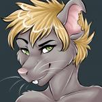 ambiguous_gender anthro blonde_hair fur green_eyes grey_body grey_fur hair looking_at_viewer simple_background smile smirk solo eura mammal murid murine rat rodent 1:1 2015 low_res