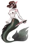 abs athletic blood bodily_fluids breasts female fin gore long_ears nipples pose scales scar solo split_form tattoo weapon stronkfurry humanoid hybrid marine merfolk mary_(disambiguation) hi_res pinup sketch