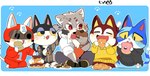 anthro blush chibi clothing dessert doughnut eating food group hoodie pastry sitting topwear hyaku_(artist) animal_crossing lifewonders nintendo tokyo_afterschool_summoners kid_cat_(animal_crossing) moe_(animal_crossing) punchy_(animal_crossing) rudy_(animal_crossing) sitri_(tas) domestic_cat felid feline felis mammal