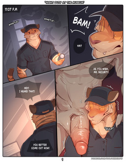 abs anthro biceps big_muscles big_penis blush body_blush clothing dialogue dominant duo erection fangs flashlight fur genitals glans guard hat headgear headwear humanoid_genitalia humanoid_penis imminent_sex larger_dom looking_at_genitalia looking_at_penis looming_over male male/male manly muscular muscular_anthro muscular_male museum nervous orange_body orange_fur pecs penis penis_blush penis_on_shoulder security sharp_teeth size_difference speech_bubble teeth text thick_penis uniform vein veiny_muscles veiny_penis wide_eyed wolfanine nameless_character rick_(wolfanine) felid gargoyle mammal monster pantherine scalie tiger 2025 absurd_res comic english_text hi_res