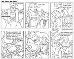 2003 anthro biceps big_muscles bulge canid canine canis closet_coon clothed clothing colin_young comic dialogue digital_media_(artwork) duo english_text exercise fox gym holding_object leafdog male mammal monochrome muscular muscular_male poop_(artist) profanity rick_mooney text threatening threatening_violence weightlifting weights wolf workout wounded