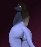 anthro big_butt blonde_hair butt female freckled_face freckled_shoulders freckles glowing glowing_eyes hair long_hair looking_at_viewer looking_back nude pupils rear_view simple_background slightly_chubby slit_pupils solo white_body yellow_sclera unknown_artist cavemanon_studios snoot_game tarja_(snoot_game) dinosaur prehistoric_species reptile scalie theropod troodon troodontid absurd_res hi_res