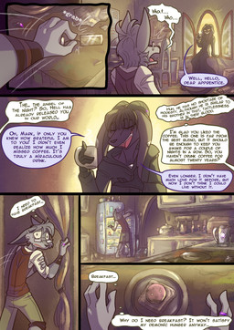 anthro apartment astonishment bed bedroom_eyes beverage breakfast city clothing coffee dialogue dream duo ear_piercing ear_ring eyewear fangs food fur furniture glasses greeting grey_body grey_eyes grey_fur grey_hair grin hair horn male narrowed_eyes orange_eyes piercing purple_body purple_eyes purple_fur purple_hair ring ring_piercing robe sandwich_(food) scared seductive shocked sleeping smile solo teeth text topwear trash vest ripli a_story_with_a_known_end mark_(aswake) rivenlod_rygers canid canine demon mammal 2025 comic digital_media_(artwork) english_text story