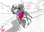 anthro beach bottomwear clothing duo female hug lifeguard one-piece_swimsuit romantic romantic_ambiance romantic_couple sea seaside skirt swimwear water wastedtimeee baywatch disney zootopia fan_character felicia_muskellini samantha_velarian canid canine fox mammal mephitid mustelid skunk absurd_res hi_res