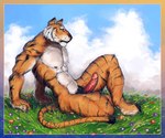 anthro barazoku erection flower genitals grass male muscular muscular_anthro muscular_male nipples nude penis plant pubes solo stripes tail azaghal dasaod azaghal_(character) felid mammal pantherine tiger source_request