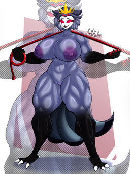 abs abstract_background anthro areola avian_feet beak biceps big_areola big_breasts breasts calf_muscles crossgender crown curvy_figure eyelashes feathers female fingers genitals grey_body grey_feathers grey_hair hair headgear huge_areola huge_breasts looking_at_viewer mtf_crossgender muscular muscular_anthro muscular_female muscular_thighs nipples non-mammal_nipples nude open_mouth open_smile quads red_eyes smile solo tail tail_feathers text thick_thighs vulva whip wide_hips mrmelted hellaverse helluva_boss stolas_(helluva_boss) avian bird demon owl owl_demon 2024 3:4 absurd_res artist_name dated digital_drawing_(artwork) digital_media_(artwork) hi_res signature