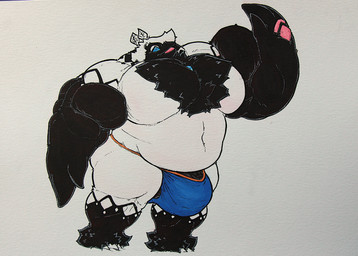 anthro big_chest big_muscles clothing huge_muscles hyper hyper_muscles male musclegut muscular wardrobe_malfunction raliphoul_m-e-v alpecor avian absurd_res hi_res traditional_media_(artwork)