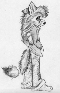 anthro backpack barefoot biped bottomwear clothing feet fur hair hand_in_pocket hands_in_both_pockets hoodie looking_aside male pants pockets side_view simple_background solo standing tail topwear white_background young young_anthro young_male spera azziz canid canine canis mammal wolf greyscale monochrome