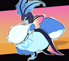 amber_eyes antennae_(anatomy) anthro arthropod_abdomen big_breasts big_butt blue_body breasts butt eyebrows eyelashes feet female fur hair huge_breasts huge_butt hyper looking_at_viewer markings moon_(marking) multicolored_body narrowed_eyes nude nude_female shaking_butt smile solo star_(marking) thick_thighs wings z_dragon arthropod insect lepidopteran moth hi_res