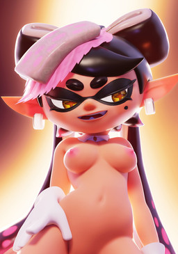 areola black_hair breasts clothing cross_pupils ear_piercing eyelashes female front_view gloves gloves_only hair handwear handwear_only humanoid_pointy_ears markings mole_(marking) mostly_nude nipples nude piercing pink_areola pink_nipples pointy_ears pseudo_hair solo tan_body tan_skin tentacle_hair tentacles thick_thighs twintails_(hairstyle) white_clothing white_gloves white_handwear wide_hips yellow_eyes tsukirenders ficticide_(modeler) nintendo splatoon callie_(splatoon) animal_humanoid aquatic aquatic_humanoid cephalopod cephalopod_humanoid humanoid inkling mollusk mollusk_humanoid squid_humanoid 3d_(artwork) absurd_res digital_media_(artwork) hi_res