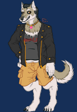 4_toes 5_fingers alternative_fashion anthro band_shirt black_claws black_clothing black_hair black_jacket black_nose black_topwear brown_eyes chest_tuft claws clothed clothing collar collar_tag digitigrade eddy_(fanggoblin) eyebrows eyeliner feet fingers fluffy fluffy_tail fully_clothed fur gold_buttons gold_zipper hair heart_collar_tag jacket leather leather_clothing leather_jacket leather_topwear makeup male multicolored_body multicolored_fur no_shoes overweight punk sharp_teeth simple_background slicked_back_hair smile smiling_at_viewer smirk smirking_at_viewer solo spiked_collar spikes standing tail tan_body tan_cargo_shorts tan_fur teeth three-quarter_view toes topwear transparent_background tuft white_body white_eyebrows white_fur fanggoblin canid canine canis hybrid mammal wolfdog absurd_res alpha_channel colored digital_media_(artwork) hi_res