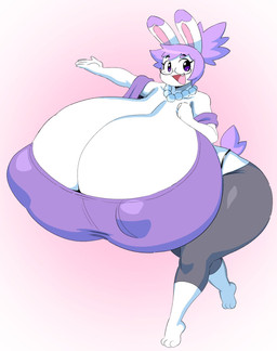 anthro big_breasts bottomwear breasts cleavage clothed clothing dipstick_ears ear_markings eyewear female gem glasses hair huge_breasts huge_hips huge_thighs hyper hyper_breasts jewelry multicolored_ears necklace nipple_outline open_mouth pants pearl_(gem) pearl_necklace purple_hair shirt solo thick_thighs topwear white_body wide_hips angstrom marie_(angstrom) lagomorph leporid mammal rabbit 2025 hi_res