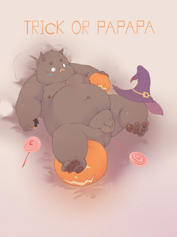 anthro balls belly blush clothing flaccid foreskin genitals hat headgear headwear holidays humanoid_genitalia humanoid_hands humanoid_penis male overweight overweight_anthro overweight_male penis solo text quanjiang halloween mammal suid suine sus_(pig) wild_boar 2015 absurd_res english_text hi_res