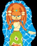 5_fingers anthro armband bottomwear breasts clothing female fingers hair headgear headwear orange_body orange_hair skirt smile solo teal_eyes topwear water thecakeee sega sonic_adventure sonic_the_hedgehog_(series) tikal_the_echidna echidna mammal monotreme 2021 alpha_channel digital_media_(artwork) hi_res