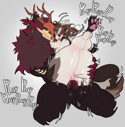 4_eyes anal anal_orgasm anal_penetration anthro anthro_on_anthro anthro_penetrated anthro_penetrating anthro_penetrating_anthro antlers balls big_butt big_penis blush bodily_fluids bone breasts brown_body butt dominant dominant_anthro dominant_male duo ejaculation female female_anthro female_orgasm female_penetrated genital_fluids genitals grey_background hands-free horn kneeling larger_anthro larger_dom larger_male looking_pleasured male male/female male_anthro male_penetrating male_penetrating_female multi_eye multicolored_body nipple_piercing nipples nude nude_anthro nude_female nude_male oral orgasm orgasm_face pawpads paws penetration penile penile_penetration penis penis_in_ass piercing plap sex simple_background size_difference skull skull_head smaller_anthro smaller_female smaller_penetrated submissive submissive_anthro submissive_female tan_body thick_thighs tongue tongue_out vaginal_fluids vaginal_squirting vulva wide_hips connardcf felid feline mammal monster unknown_species hi_res