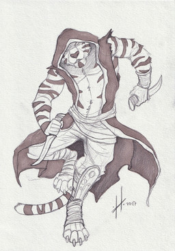 action_pose anthro athletic athletic_anthro athletic_male bottomwear claws clothed clothing dagger empty_eyes front_view fur holding_dagger holding_melee_weapon holding_object holding_weapon hood male male_anthro markings melee_weapon navel pants pose solo striped_arms striped_body striped_fur striped_markings striped_tail stripes tail tail_markings toe_claws weapon hufnaar hufnaar_(character) felid mammal pantherine tiger 2017 absurd_res dated hi_res