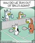 anthro ball barefoot biped black_nose dialogue doubles_tennis feet group humor male sport standing tail tennis tennis_ball tennis_ball_in_mouth tennis_court tennis_racket text mark_parisi off_the_mark canid canine canis domestic_dog mammal 2023 5:6 comic english_text url