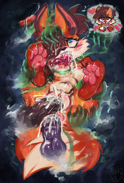 anal anal_penetration animal_genitalia animal_penis anthro anus aroused blue_eyes blush bodily_fluids breasts breath brown_hair butt clitoris cum cum_in_ass cum_in_mouth cum_in_vagina cum_inside cum_on_body cum_on_breasts cum_on_face cumshot disembodied_penis drooling eager ejaculation equine_genitalia equine_penis eye_roll female female_penetrated fur genital_fluids genitals group group_sex hair hand_on_butt heart_eyes heart_symbol knot knotted_penis male male/female male_penetrating male_penetrating_female navel nipples nude oral oral_penetration orange_body orange_fur panting pawpads paws penetration penile penile_penetration penis penis_in_ass penis_in_vagina ponytail red_body red_fur saliva sex solo_focus tears tears_of_pleasure thought_bubble tongue vaginal vaginal_fluids vaginal_penetration vein veiny_penis vulva whiskers white_body white_fur nihilochannel ferox_(feroxdoon) canid canine fox mammal red_fox true_fox digital_media_(artwork) digital_painting_(artwork) hi_res painting_(artwork) nonbinary_(lore)