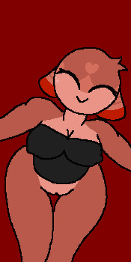 anthro black_clothing black_shirt black_topwear bottomless clothed clothing female genitals happy partially_clothed partially_clothed_anthro partially_clothed_female red_background red_body shirt simple_background smile smiling_at_viewer solo topwear vulva therealmessyroomguy1 candles_(lavender_coffee) unknown_species animated digital_media_(artwork) pixel_(artwork) pixel_animation