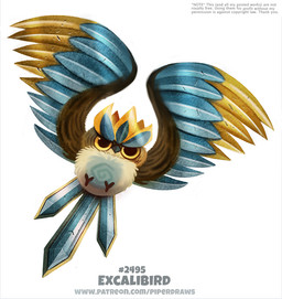 ambiguous_gender brown_body brown_feathers crown excalibur_(sword) feathered_wings feathers feral flying grey_body grey_feathers headgear humor melee_weapon metal_feathers pun simple_background solo sword tan_body tan_feathers visual_pun weapon white_background wings yellow_body yellow_eyes yellow_feathers piper_thibodeau arthurian_legend avian bird digital_media_(artwork) digital_painting_(artwork) painting_(artwork)
