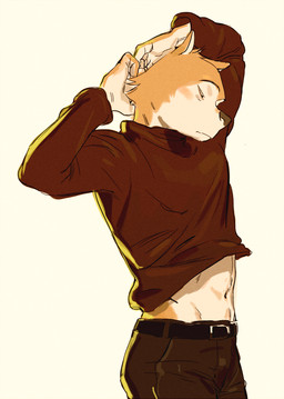 belt black_nose canine clothed clothing dog fur half-closed_eyes hands_behind_head kemono light male mammal midriff navel orange_fur plain_background solo stretching sweater toned turtleneck wasp_(artist) white_belly
Rating: Safe
Score: 5
User: Boku_no_Furfag
Date: April 12, 2014