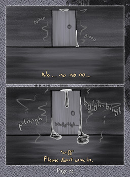 anthro creepy door first_person_view front_view inside male offscreen_character offscreen_male onomatopoeia slime solo sound_effects text young young_anthro young_male zero_pictured dasherslash andy_(dasherslash) mammal mustelid otter 2026 comic digital_media_(artwork) english_text hi_res monochrome
