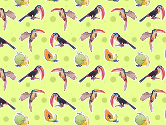 ambiguous_gender banana beak blueberry_(fruit) feathered_wings feathers feral food fruit guava melon plant simple_background solo tropical wings megumigoo aracari avian bird piciform toucan digital_media_(artwork)