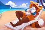 anthro beach beach_chair belly beverage big_breasts bikini biped blue_bikini blue_clothing blue_sky blue_swimwear boat breasts brown_body brown_fur bubble_tea claws cleavage clothed clothing cloud countershade_face countershade_fur countershade_torso countershading day drinking drinking_straw eyebrow_through_hair eyebrows eyelashes eyes_closed feet female fur hair hands_behind_head hat headgear headwear hindpaw huge_breasts inner_ear_fluff long_hair lying obese object_between_breasts on_back orange_body orange_fur outside overweight palm_tree pawpads paws pink_inner_ear pink_pawpads plant red_hair relaxing sand sea sky slightly_chubby slightly_chubby_female solo sun_hat sunbathing swimwear tail text thick_thighs toe_claws translucent translucent_hair tree tuft two-piece_swimsuit vehicle water watercraft white_body white_fur white_inner_ear_fluff igazella sixpan_(galaga64) ailurid mammal red_panda 2024 digital_media_(artwork) hi_res shaded url