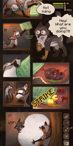 abdominal_bulge acid amogus bite blood bodily_fluids chewing claws cutaway damage dialogue digestion digitigrade drooling esophagus fangs fatal_vore feet feral feral_pred forced fully_inside fur fur_markings gameplay_mechanics gaming gold_(metal) hard_vore inflation inside inside_stomach internal interspecies larger_feral male male_feral markings mouth_shot narration neck_bulge object_vore open_mouth oral_vore organs playing_video_game presenting_mouth quadruped safe_vore saliva saliva_string scuted_arms scutes sharp_teeth size_difference snout speech_bubble stomach stomach_acid struggling tablet talons teeth text throat toes tongue tongue_out unwilling_prey vore whisker_spots whiskers x-ray_view eeeevio mythology noita mjok mjok_(enfield) rauron canid canine enfield fox grey_fox hamis hybrid mammal mythological_creature urocyon absurd_res comic digital_media_(artwork) digital_painting_(artwork) english_text hi_res painting_(artwork) shaded story
