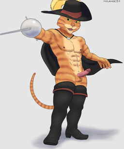 anthro balls cape clothing erection genitals glans hat headgear headwear humanoid_genitalia humanoid_penis male melee_weapon nude penis rapier solo sword tail weapon mizukage_(artist) dreamworks puss_in_boots_(franchise) puss_in_boots_(dreamworks) felid mammal 5:6 hi_res