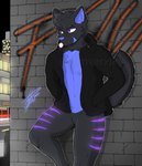 absurd_res anthro clothing denver_3556 detailed_background glowing glowing_body graffiti gumball_(candy) hi_res jacket male solo street topwear wall_(structure) watermark