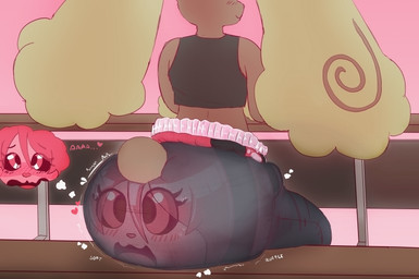 after_transformation anthro big_diaper blush blush_lines bottomwear brown_body brown_fur butt clothed clothing clothing_transformation diaper diaper_transformation duo eyebrow_through_hair eyebrows eyelashes female female/female fur hair implied_transformation inanimate_transformation long_ears onomatopoeia open_mouth pants pink_body pink_eyes pink_fur pink_hair pink_nose shirt sitting sound_effects tail tank_top text topwear transformation translucent translucent_hair visible_self inabunstar nintendo pokemon tulip_(kitokito) animate_inanimate diaper_creature generation_4_pokemon lagomorph living_clothing lopunny mammal pokemon_(species) absurd_res hi_res story_at_source
