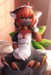 anthro clothed clothing female fur hair inside looking_at_viewer maid_uniform smile solo uniform coff felid mammal hi_res