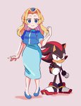 anthro biped black_body black_fur blonde_hair blue_clothing blue_dress blue_eyes clothing dress duo female fist footwear fur gloves hair handwear male pink_background red_body red_eyes red_fur shadaria shoes simple_background smile standing smallpanda sega sonic_the_hedgehog_(series) maria_robotnik shadow_the_hedgehog eulipotyphlan hedgehog human mammal 2020 hi_res