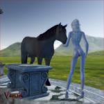 1:1 3d_(artwork) animal_genitalia balls blonde_hair butt detailed_background digital_media_(artwork) duo elf equid equine female female_on_feral feral genitals hair hi_res horse human humanoid interspecies male male/female mammal nude outside pussy realistic_feral rear_view scenery vaesark white_body white_skin