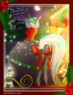 anus bell black_body blue_hair bow_ribbon butt dialogue eyelashes female freckled_face freckles hair holidays holly_(plant) horse_carriage_pov long_eyelashes looking_back motion_lines piercing plant raised_tail solo speech_bubble spots spotted_butt string_lights tail tickling tickling_anus white_tail wreath superholdit christmas european_mythology greek_mythology mythology frankie_thunderburk centaur equid equid_taur humanoid_taur mammal mammal_taur taur hi_res