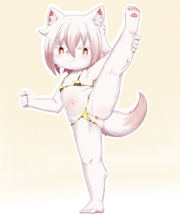 5_fingers 5_toes anthro anus arm_tuft bangs barefoot bent_arm bikini bikini_aside bikini_thong biped blush blushing_at_viewer breasts butt butt_from_the_front cheek_tuft claws clitoral_hood closed_smile clothed clothed_anthro clothed_female clothing clothing_aside cute_fangs dipstick_tail dotted_background elbow_tuft eyebrow_through_hair eyebrows eyelashes eyelashes_through_hair facial_tuft fangs feet female female_anthro finger_claws fingers flexible fur fur_tuft genitals gold_bikini gradient_hair hair hair_between_eyes hand_on_leg hand_on_own_leg highlights_(coloring) hindpaw holding_leg_up humanoid_feet humanoid_genitalia humanoid_hands humanoid_vulva inner_ear_fluff iris leg_tuft loli looking_at_viewer markings mouth_closed navel on_one_leg one_fang one_leg_up outline partially_clothed partially_clothed_anthro partially_clothed_female pattern_background pawpads paws pink_anus pink_blush pink_clitoral_hood pink_nose pink_pawpads pink_vulva plantigrade plantigrade_pawpads pose presenting presenting_vulva pupils raised_leg red_eyes short_hair simple_background small_breasts smile smiling_at_viewer snaggle_tooth soles solo splits spread_legs spreading standing straight_arm straight_legs swimwear swimwear_aside tail tail_markings tan_highlights tan_markings tan_tail_tip teeth toe_claws toes translucent translucent_hair triangle_bikini tuft two-piece_swimsuit vertical_splits vulva wardrobe_malfunction white_body white_claws white_eyelashes white_fur white_hair white_inner_ear_fluff white_outline white_pupils white_sclera white_tail white_tuft yellow_bikini yellow_clothing yellow_swimwear young young_anthro young_female sake_kemosalmon golden_week canid canine fox mammal 2026 5:6 absurd_res colored digital_drawing_(artwork) digital_media_(artwork) full-length_portrait hi_res pinup portrait shaded