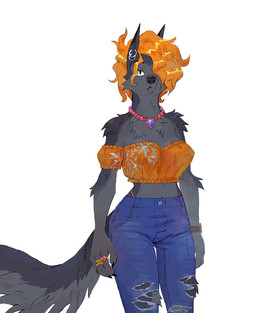 anthro areola_outline bottomwear cheek_tuft clock clothing denim denim_bottomwear denim_clothing ear_piercing ear_ring facial_tuft female fluffy fluffy_tail fur grey_body grey_fur hair hair_over_eye jeans jewelry long_tail messy_hair necklace nipple_outline orange_hair pants piercing pointy_ears pouting ring ring_piercing short_hair simple_background snout solo tail topwear torn_bottomwear torn_clothing torn_jeans torn_pants tube_top tuft underwear_straps watch wristwatch ruffu unnamed_character canid canine canis mammal wolf digital_drawing_(artwork) digital_media_(artwork) portrait three-quarter_portrait