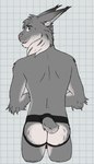 anthro biped black_eyebrows blue_eyes bodily_fluids bulge butt checkered checkered_background cheek_tuft clothed clothing eyebrows facial_tuft fur grey_body grey_fur hair inner_ear_fluff jockstrap jockstrap_only long_ears looking_back male male_anthro multicolored_body partially_clothed partially_clothed_male pattern_background pink_nose rear_view red_clothing red_jockstrap red_underwear short_tail simple_background slim solo standing sweat sweatdrop tail topless tuft underwear underwear_only whiskers white_background white_body white_fur white_inner_ear white_inner_ear_fluff white_sclera unsafescapewolf echo_(game) echo_(series) echo_project tj_hess felid feline lynx mammal 2024 digital_drawing_(artwork) digital_media_(artwork) hi_res portrait three-quarter_portrait