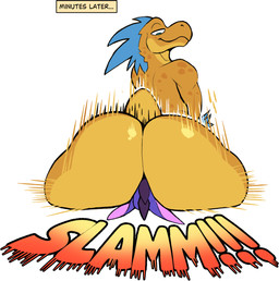 anthro big_butt bubble_butt butt butt_slam duo facesitting huge_butt male nude sitting_on_another smile sound_effects text text_box alfa_quinto_(artist) halo_(series) microsoft mythology xbox_game_studios alfa_quinto_(character) kiggy alien dragon kig-yar mythological_creature mythological_scalie ruuhtian scalie english_text hi_res