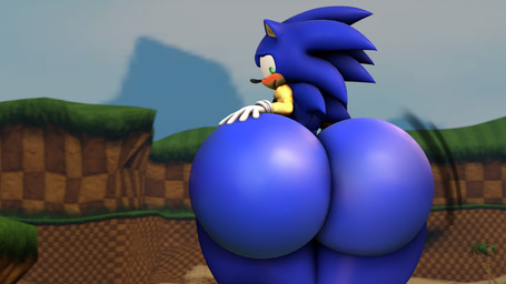 anthro big_butt blue_body blue_fur blush butt butt_expansion clothing expansion fur gloves green_eyes green_hill_zone growth hand_on_butt handwear huge_butt hyper hyper_butt male solo white_clothing white_gloves white_handwear buttrump sega sonic_the_hedgehog_(series) sonic_the_hedgehog eulipotyphlan hedgehog mammal 16:9 3d_(artwork) digital_media_(artwork) widescreen