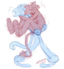 4_fingers anthro blue_body bottomwear cartoon_physics cat_tail clothed clothed_anthro clothed_male clothing duo emotional eyebrows fangs fingers footwear holding_partner long_legs male male/male male_anthro mature_anthro mature_male pants pattern_clothing pattern_shirt pattern_topwear pink_body raised_eyebrows scared shirt shoes simple_background simple_coloring simple_eyes simple_face skinny sneakers striped_clothing striped_shirt striped_topwear stripes surprised tail tall teeth toony toony_expression toony_eyes topwear white_background pinkish-cat gregory_(pinkish-cat) seraphim_smith_(pinkish-cat) felid feline mammal 2025 colored colored_sketch flat_colors hi_res sketch