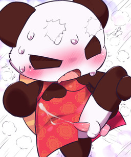 anal anal_penetration anthro asian_clothing biped black_body black_fur blush blushing_profusely bodily_fluids breath chibi chinese_clothing chinese_dress clothing cum cum_while_penetrated disembodied_penis dress east_asian_clothing empty_eyes featureless_feet featureless_hands feet front_view fur genital_fluids genitals male male_anthro multicolored_body multicolored_fur one_leg_up open_mouth pattern_clothing penetration penile penile_penetration penis plantigrade raised_leg shaking simple_background solo sweat thrust_lines thrusting tongue_showing tremble_lines trembling two_tone_body two_tone_fur white_background white_body white_fur badwingm bear giant_panda mammal 2023 digital_drawing_(artwork) digital_media_(artwork) hi_res shaded soft_shading