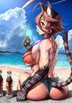 beach big_breasts blush bodily_fluids bottomwear bra breasts butt clothing cloud dessert detailed_background eating female food hair ice_cream looking_at_viewer muscular muscular_female muscular_humanoid outside sand seaside shorts sitting soda_bottle solo sweat underwear nekoarashi yagatake_arashi animal_humanoid cat_humanoid felid felid_humanoid feline feline_humanoid humanoid mammal mammal_humanoid 2017